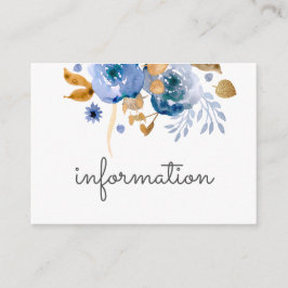 Blue Gold Floral Wedding Informatiekaartje