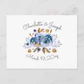 Blue Gold Floral Wedding Uitnodiging Briefkaart (Voorkant)