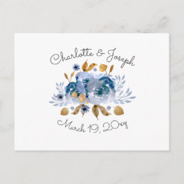 Blue Gold Floral Wedding Uitnodiging Briefkaart