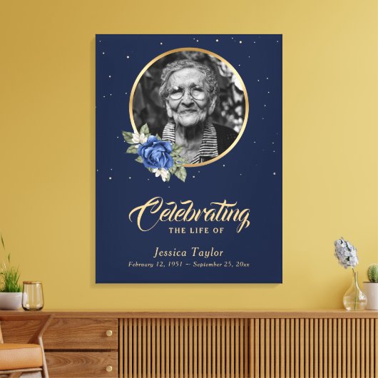 Blue Gold Floral - Welkomstfoto Canvas Afdruk (Insitu (Woonkamer))