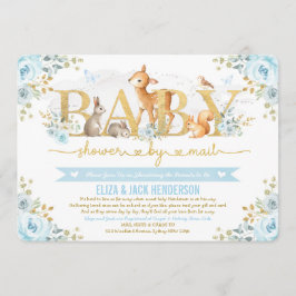 Blue Gold Floral Woodland Deer Baby shower by Mail Kaart