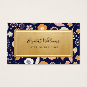 Blue Gold Florals Interior Designer Visitekaartjes