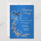 Blue Gold Flower Christmas Party Uitnodiging (Voorkant)