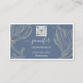 Blue Gold Flower Framed QR Code Framed Logo Visitekaartje (Achterkant)