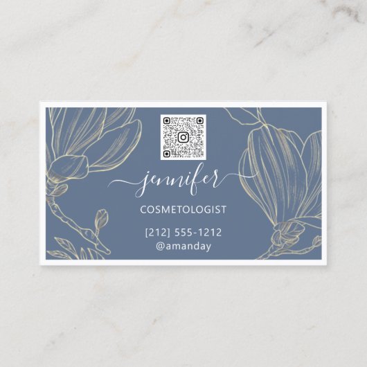 Blue Gold Flower Framed QR Code Framed Logo Visitekaartje (Achterkant)