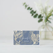 Blue Gold Flower Framed QR Code Framed Logo Visitekaartje (Staand voorkant)