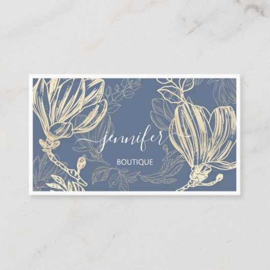 Blue Gold Flower Framed QR Code Framed Logo Visitekaartje (Voorkant)