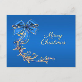 Blue Gold Flower Holiday Christmas Briefkaart