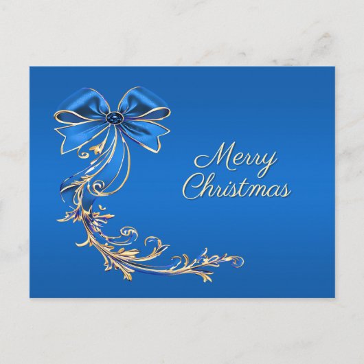 Blue Gold Flower Holiday Christmas Briefkaart (Voorkant)