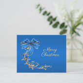 Blue Gold Flower Holiday Christmas Briefkaart (Staand voorkant)