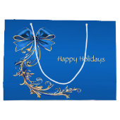 Blue Gold Flower Holiday Gift Bag Groot Cadeauzakje (Achterkant)