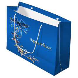 Blue Gold Flower Holiday Gift Bag Groot Cadeauzakje