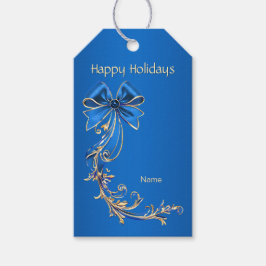 Blue Gold Flower Holiday Gift Label Cadeaulabel