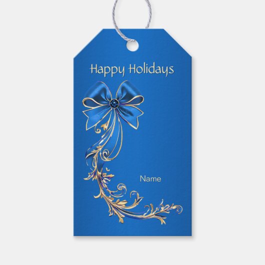 Blue Gold Flower Holiday Gift Label Cadeaulabel (Voorkant)
