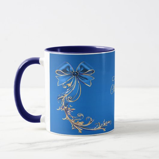Blue Gold Flower Holiday Mok (Links)