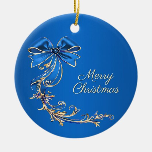 Blue Gold Flower Holiday Ornament (Voorkant)
