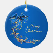 Blue Gold Flower Holiday Ornament (Achterkant)