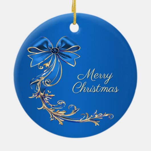 Blue Gold Flower Holiday Ornament (Achterkant)