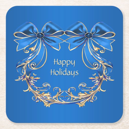 Blue Gold Flower Holiday Paper Onderzetter