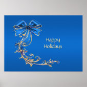 Blue Gold Flower Holiday Poster (Voorkant)