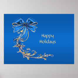 Blue Gold Flower Holiday Poster