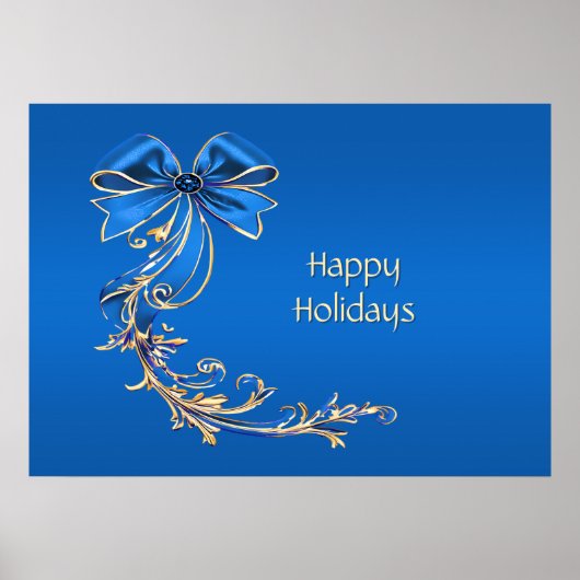 Blue Gold Flower Holiday Poster (Voorkant)
