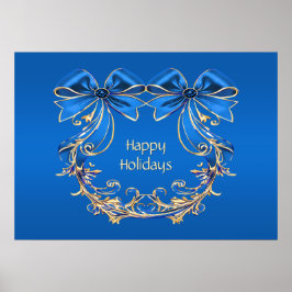 Blue Gold Flower Holiday Poster