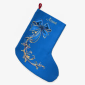 Blue Gold Flower Holiday Stocking Grote Kerstsok (Voorkant (Hangend))