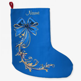 Blue Gold Flower Holiday Stocking Grote Kerstsok