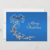Blue Gold Flower Kerstvakantie Kaart (Voorkant)