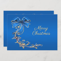 Blue Gold Flower Kerstvakantie Kaart