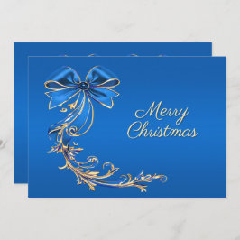 Blue Gold Flower Kerstvakantie Kaart