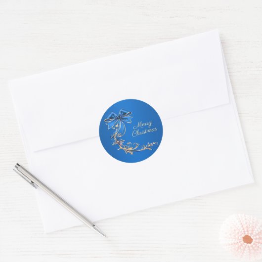 Blue Gold Flower Kerstvakantie Sticker (Envelop)