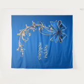 Blue Gold Flower Vakantie Achtergrond Wandkleed (Voorkant (horizontaal))