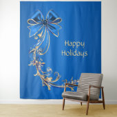 Blue Gold Flower Vakantie Achtergrond Wandkleed (In situ)