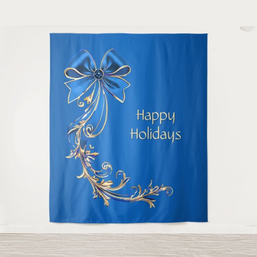 Blue Gold Flower Vakantie Achtergrond Wandkleed (Voorkant)