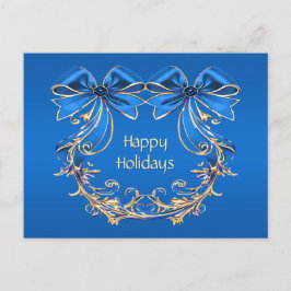 Blue Gold Flowers Holiday Christmas Briefkaart
