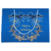 Blue Gold Flowers Holiday Gift Bag Groot Cadeauzakje (Voorkant)