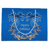 Blue Gold Flowers Holiday Gift Bag Groot Cadeauzakje (Achterkant)