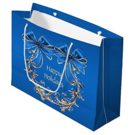 Blue Gold Flowers Holiday Gift Bag Groot Cadeauzakje