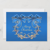 Blue Gold Flowers Kerstvakantie Kaart (Voorkant)