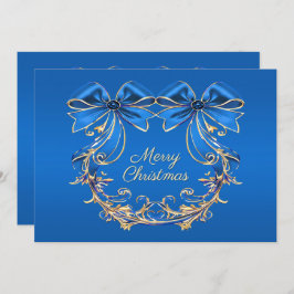 Blue Gold Flowers Kerstvakantie Kaart