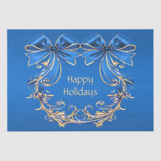 Blue Gold Flowers Vakantie Tissuepapier (Voorkant)