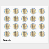 Blue Gold Fluid Marble Hartelijk dank Ronde Sticker (Vel)
