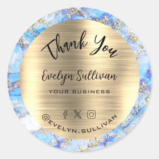 Blue Gold Fluid Marble Hartelijk dank Ronde Sticker (Voorkant)