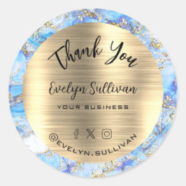 Blue Gold Fluid Marble Hartelijk dank Ronde Sticker