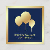 Blue Gold Foil Balloons Party Event Planner Vierkante Visitekaartje (Voorkant)