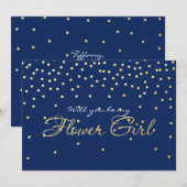 Blue Gold Foil Confetti BLOEMENMEISJE Kaart (Voorkant / Achterkant)