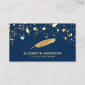 Blue Gold Foil Confetti Feather  Quill Pen Visitekaartje (Voorkant)