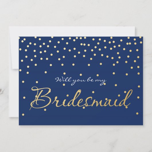 Blue & Gold Foil Confetti Stippen BRIDESMAID KAART (Voorkant)